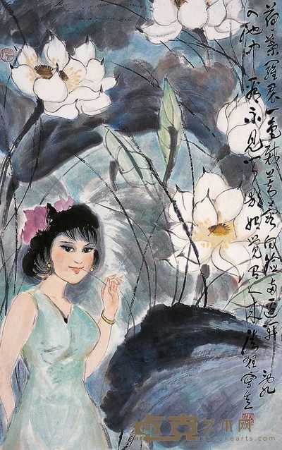 陈清狂 荷花少女 镜心 95×60cm